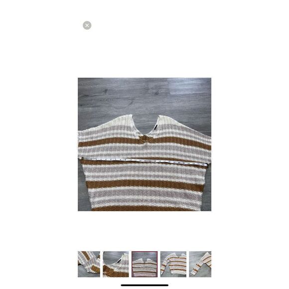 Cozy Striped Women’s V-Neck Sweater Cream Brown Lavender - Picture 9 of 13